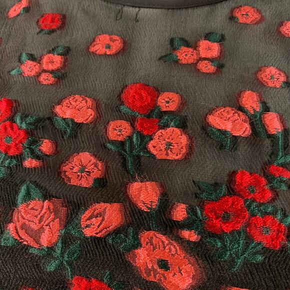LELA ROSE Size 6 Black Red Silk Blend Floral Evening Cocktail Dress - Picture 7 of 11
